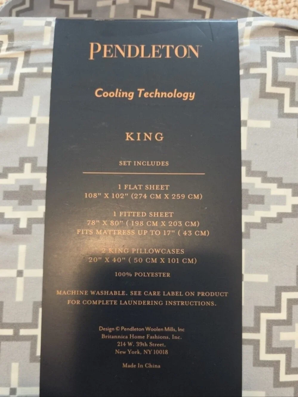 Pendleton Cooling Technology King Sheet Set In Grey Aztec Print